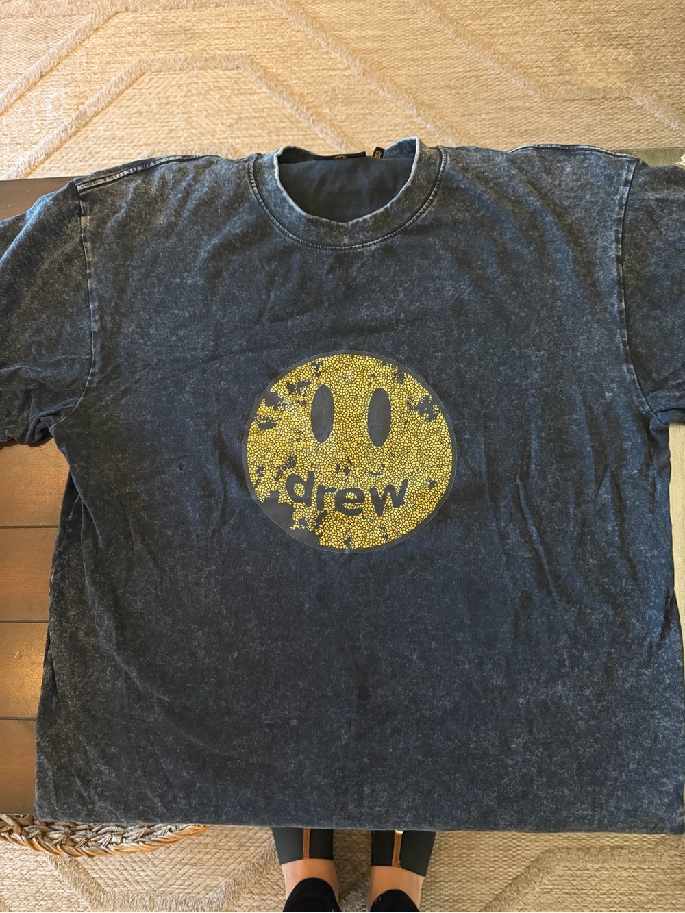 drew house Black Short Sleeve Tee with Yellow Smiley Logo